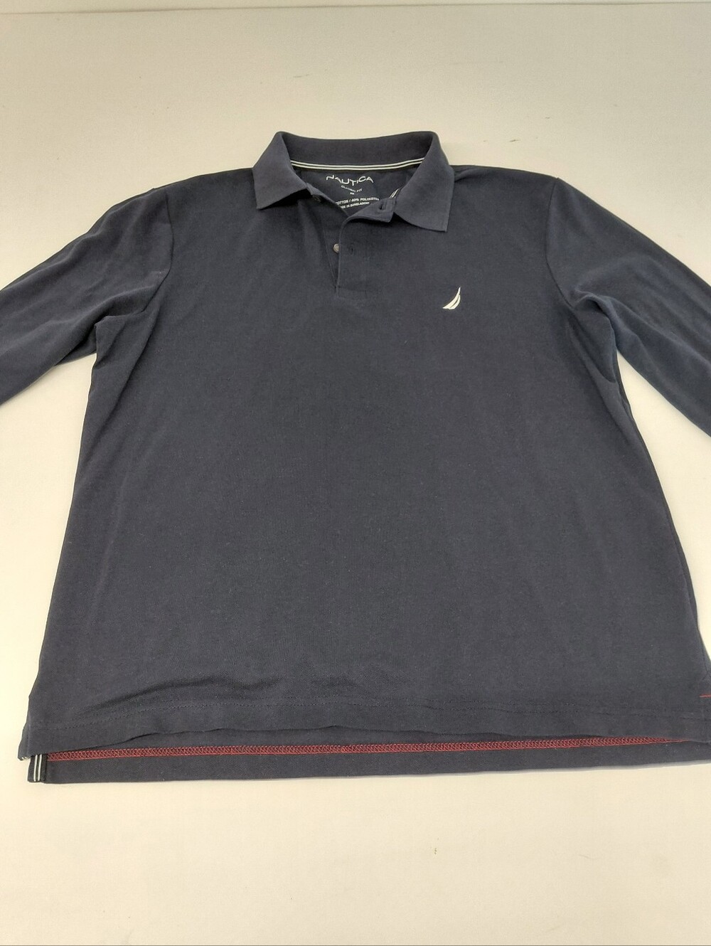 Nautica Men's Classic Fit Solid Navy Pique Long Sleeved Polo Shirt - Med